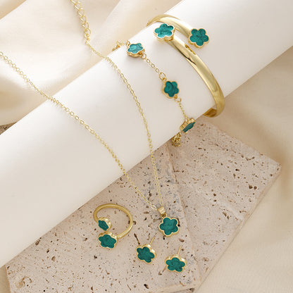 Blumen-Schmuckset mit Emaille für Damen – 5-teilig