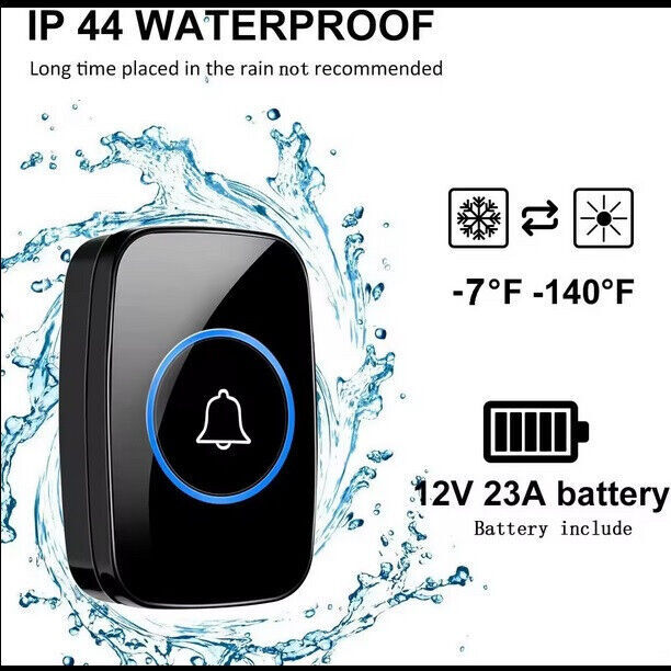 Kabellose Türklingel | 58 Klingeltöne | LED-Blitz | Wasserdichter Sender | Lautlos-Modus