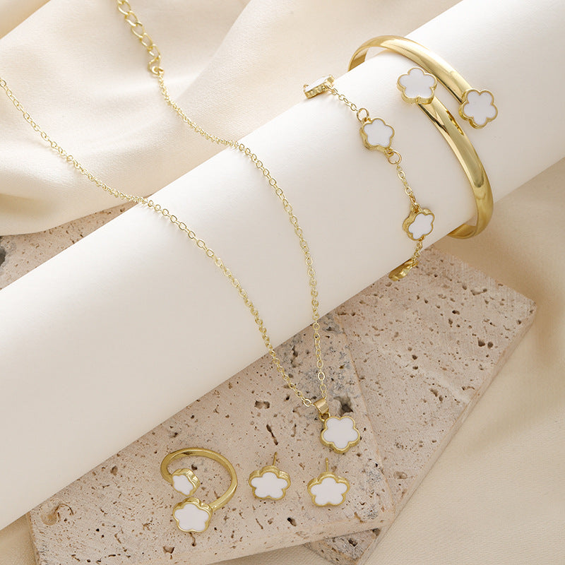 Blumen-Schmuckset mit Emaille für Damen – 5-teilig