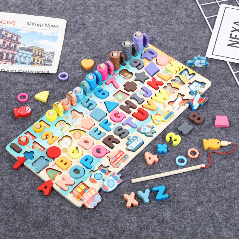 Montessori-Holzspielbrett – Lernspielzeug mit Mathe- und Angelspiel für Kleinkinder (1–3 Jahre)