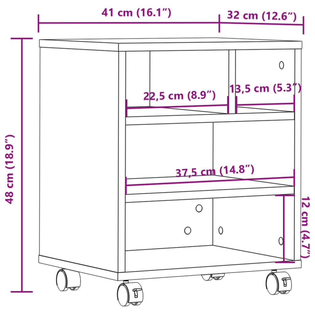Kompakter Rollbarer Druckerständer | Holz-Utility-Stand mit Rollen | Für Büro & Küche