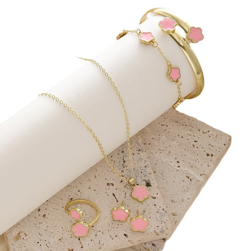 Blumen-Schmuckset mit Emaille für Damen – 5-teilig
