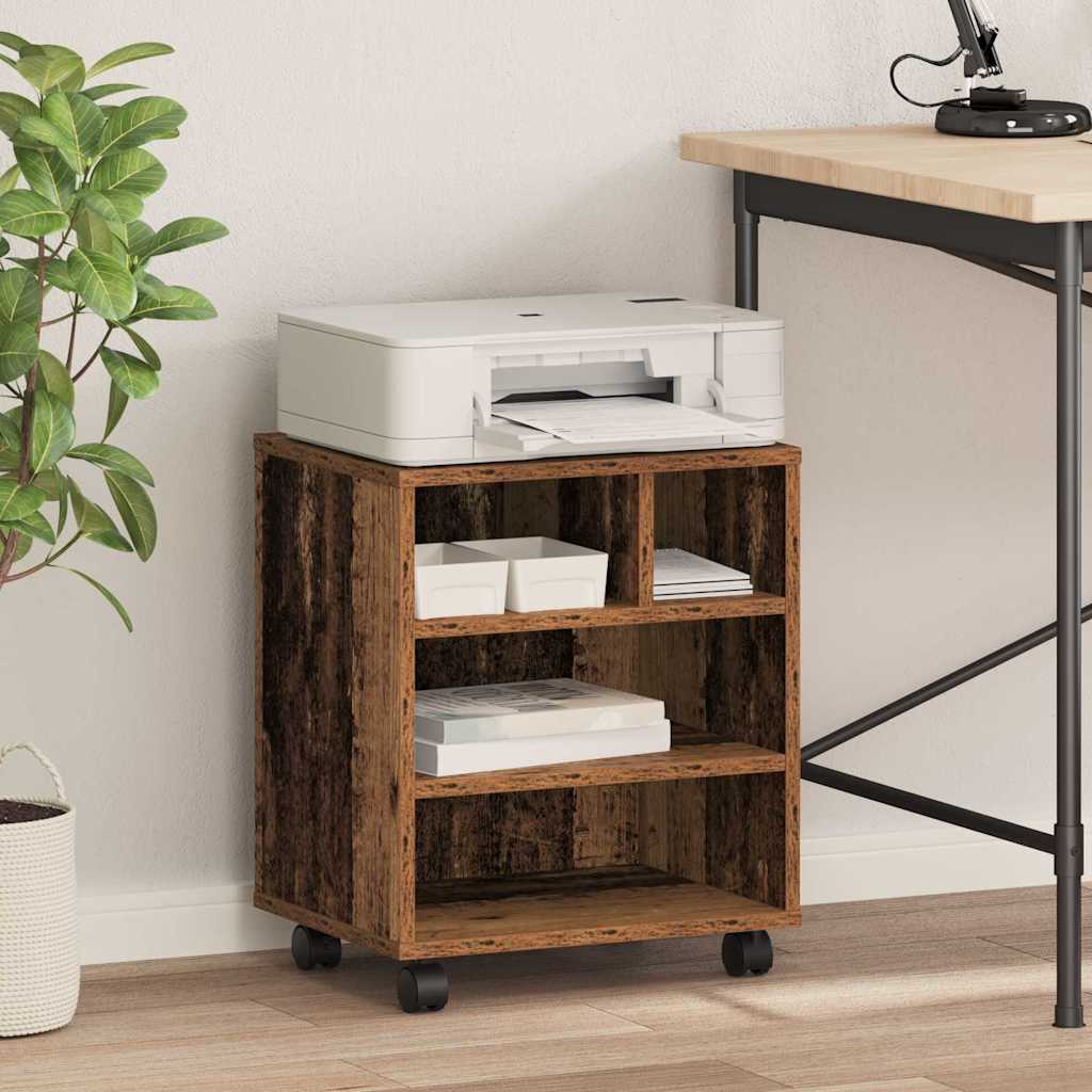 Kompakter Rollbarer Druckerständer | Holz-Utility-Stand mit Rollen | Für Büro & Küche