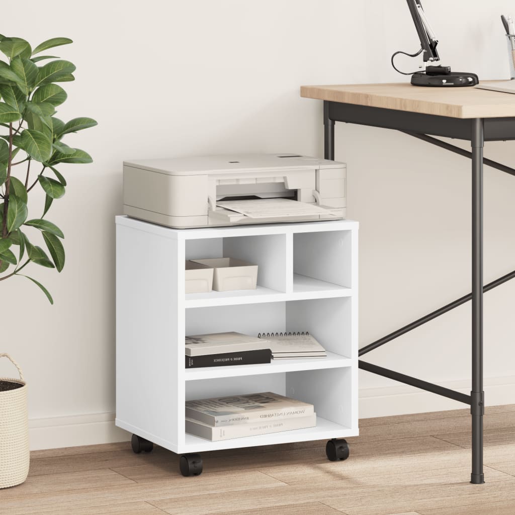 Kompakter Rollbarer Druckerständer | Holz-Utility-Stand mit Rollen | Für Büro & Küche