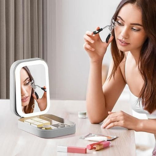 Compact Makeup Vanity with LED Mirror
