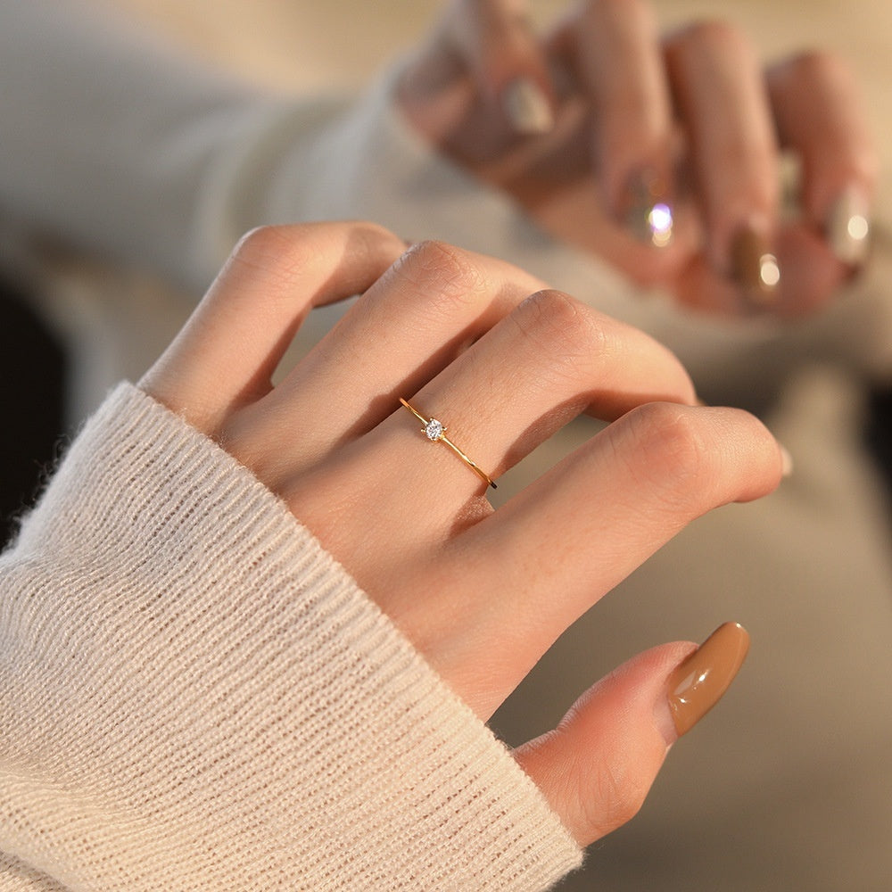 Minimal Zircon Solitaire Ring for Women