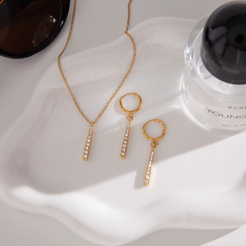 Halsketten- & Ohrring-Set mit Zirkonsteinen – Titanstahl mit Anti-Anlauf-Beschichtung | Damenschmuck