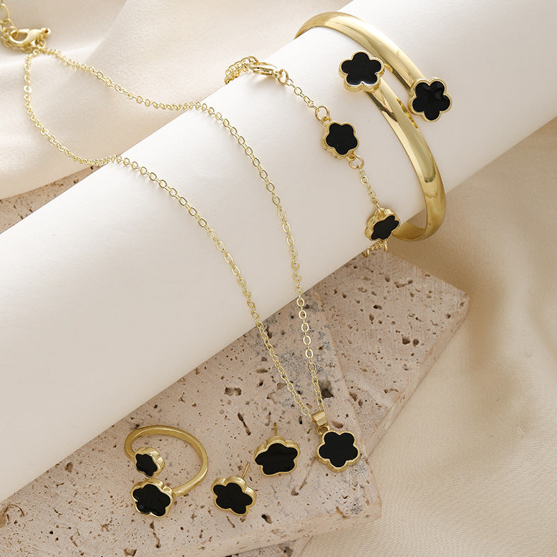 Blumen-Schmuckset mit Emaille für Damen – 5-teilig