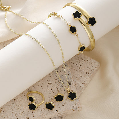 Blumen-Schmuckset mit Emaille für Damen – 5-teilig