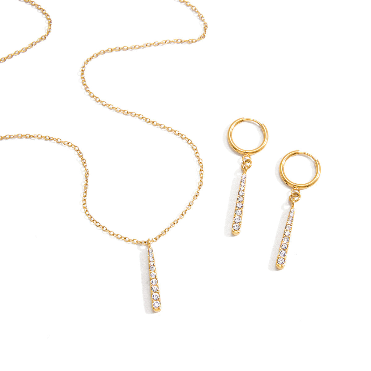 Halsketten- & Ohrring-Set mit Zirkonsteinen – Titanstahl mit Anti-Anlauf-Beschichtung | Damenschmuck
