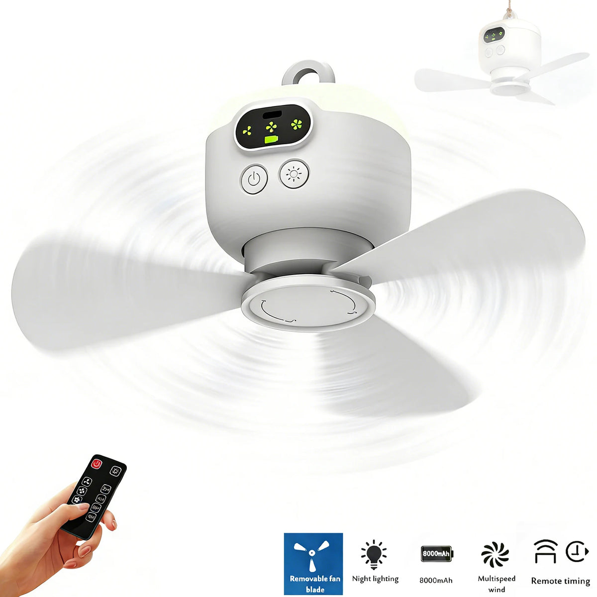 Tragbarer Camping-Ventilator mit LED-Licht