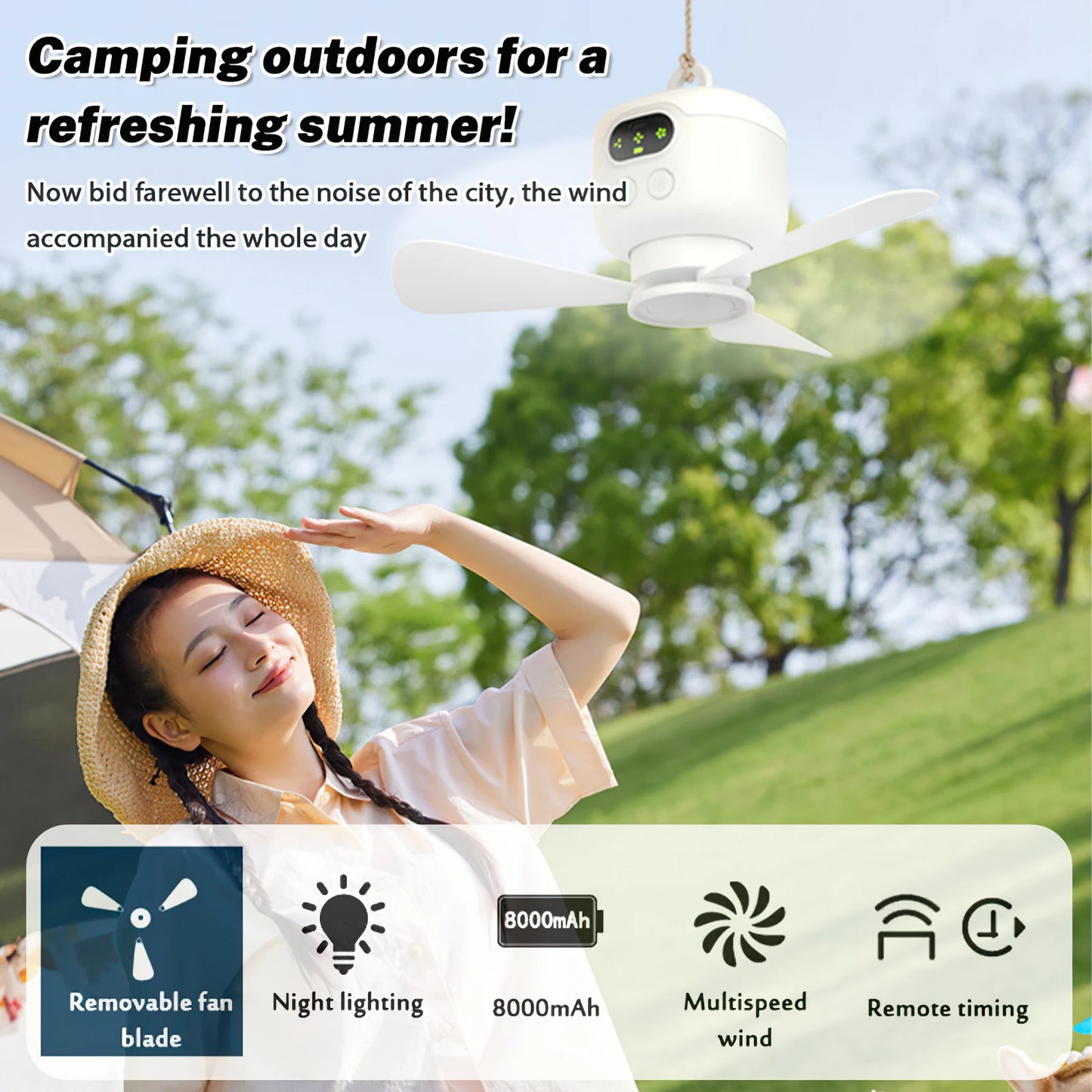 Tragbarer Camping-Ventilator mit LED-Licht
