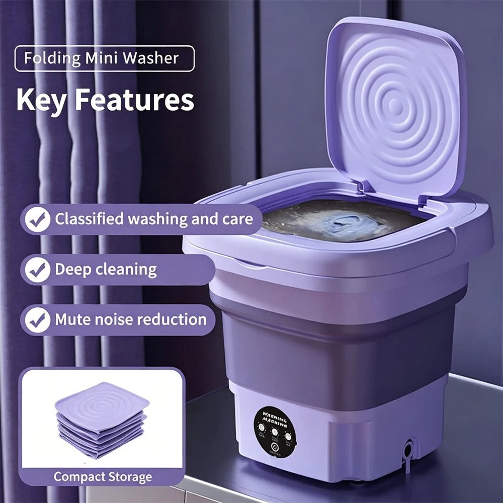 8L portable Mini foldable laundry wash with integrated hand-over, compact washing machine for clothes, socks, baby clothes, Travelling and small space