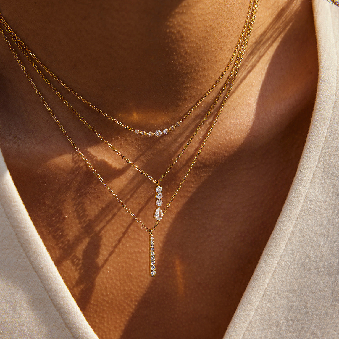 Halsketten- & Ohrring-Set mit Zirkonsteinen – Titanstahl mit Anti-Anlauf-Beschichtung | Damenschmuck