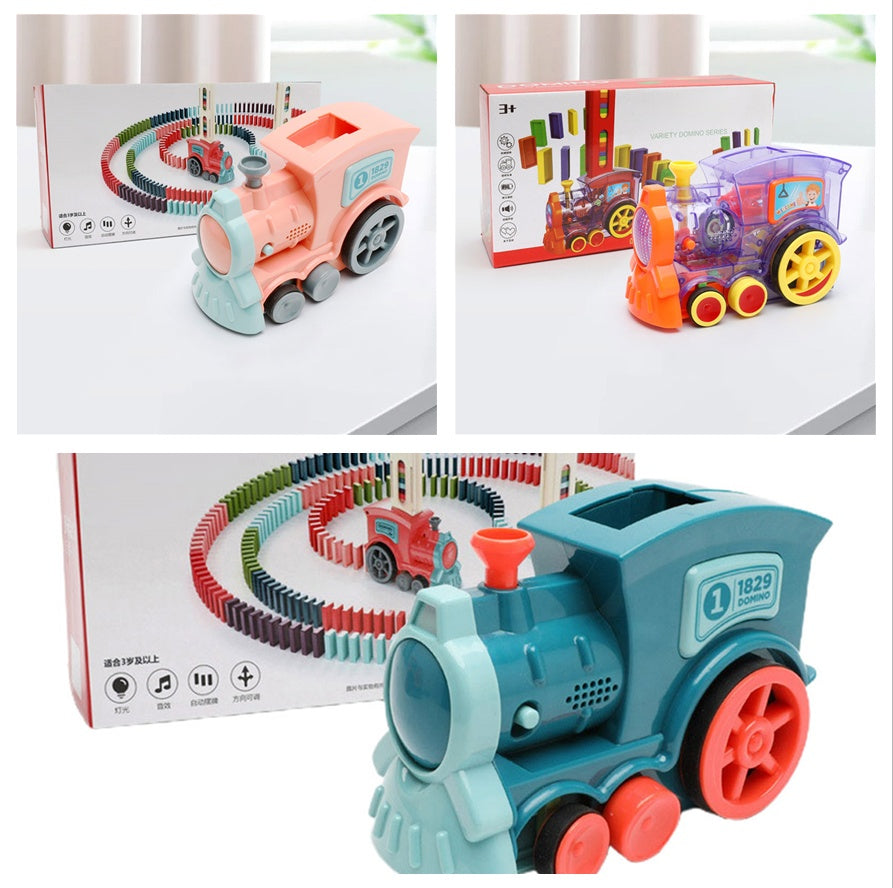 Magisches Domino-Zug-Set – Elektrisches Auto-Stapel-Bausteinspielzeug für Kinder