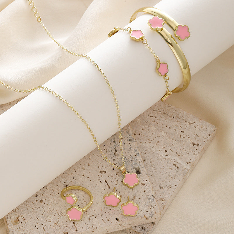 Blumen-Schmuckset mit Emaille für Damen – 5-teilig